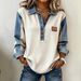 Women's Loose Long Sleeve Collared Pullover Sweatshirt European American Style Digital Print Color Block New 2026_ecoleips.com