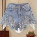 Heavy Duty High Waisted Slimming Hot Pants For Women With Beading Sequins Tassels Ripped Denim Frayed Edges Summer Fashion_ecoleips.com