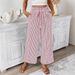 Women's Stripe Print Straight Leg Trousers, Mid-Rise Pleated Wide Leg Pants With Tie Waist, Elegant Casual Palazzo Pants For Office & Daily Wear_ecoleips.com