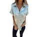 Verve 2025 Summer New Casual Loose Gold Foil Short Sleeve Turn-down Collar Shirt For Women_ecoleips.com