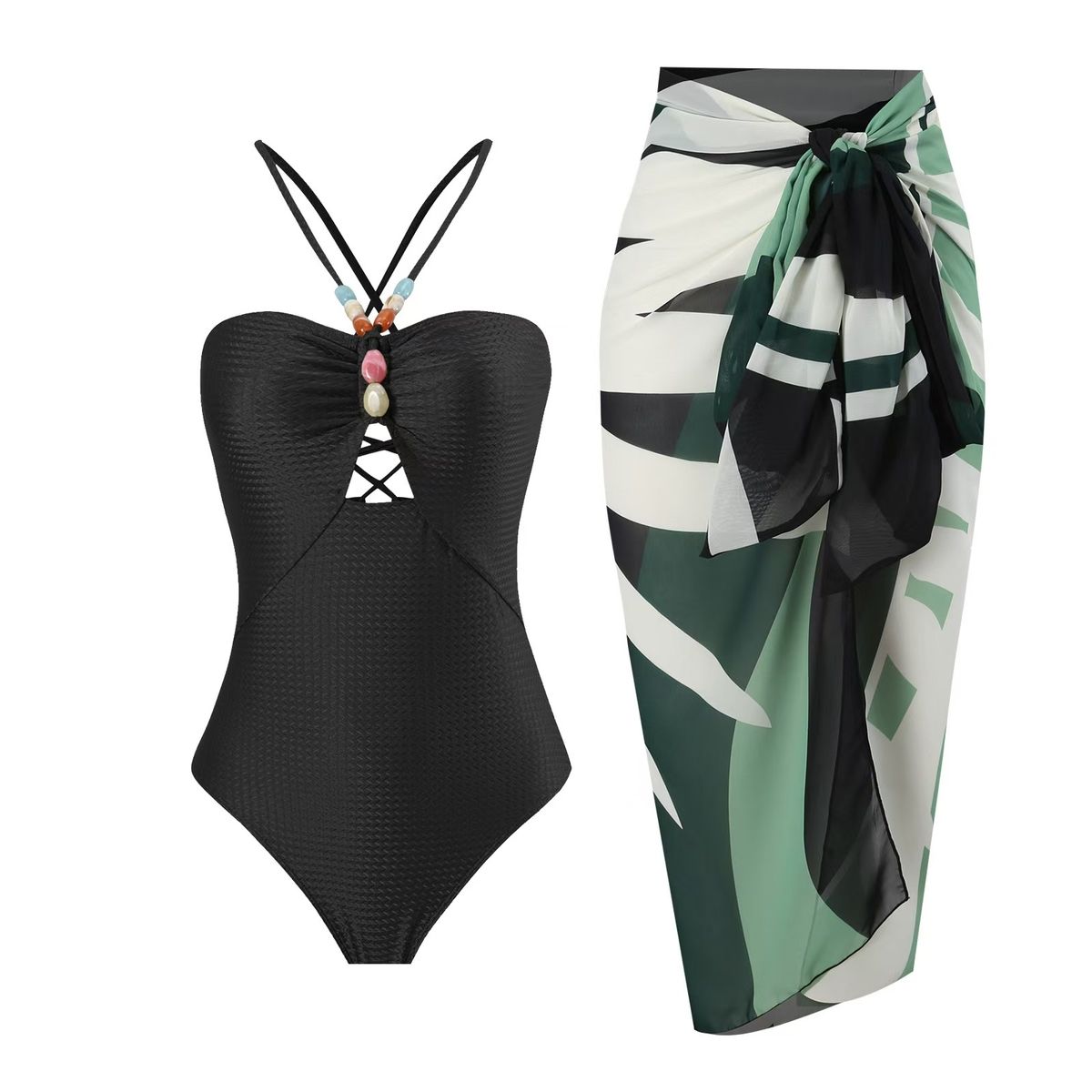 Bohemian Style European And American New Suits Gem Jewelry Jumpsuits Chiffon Skirts Sun Protection Holiday French Swimsuits_ecoleips.com