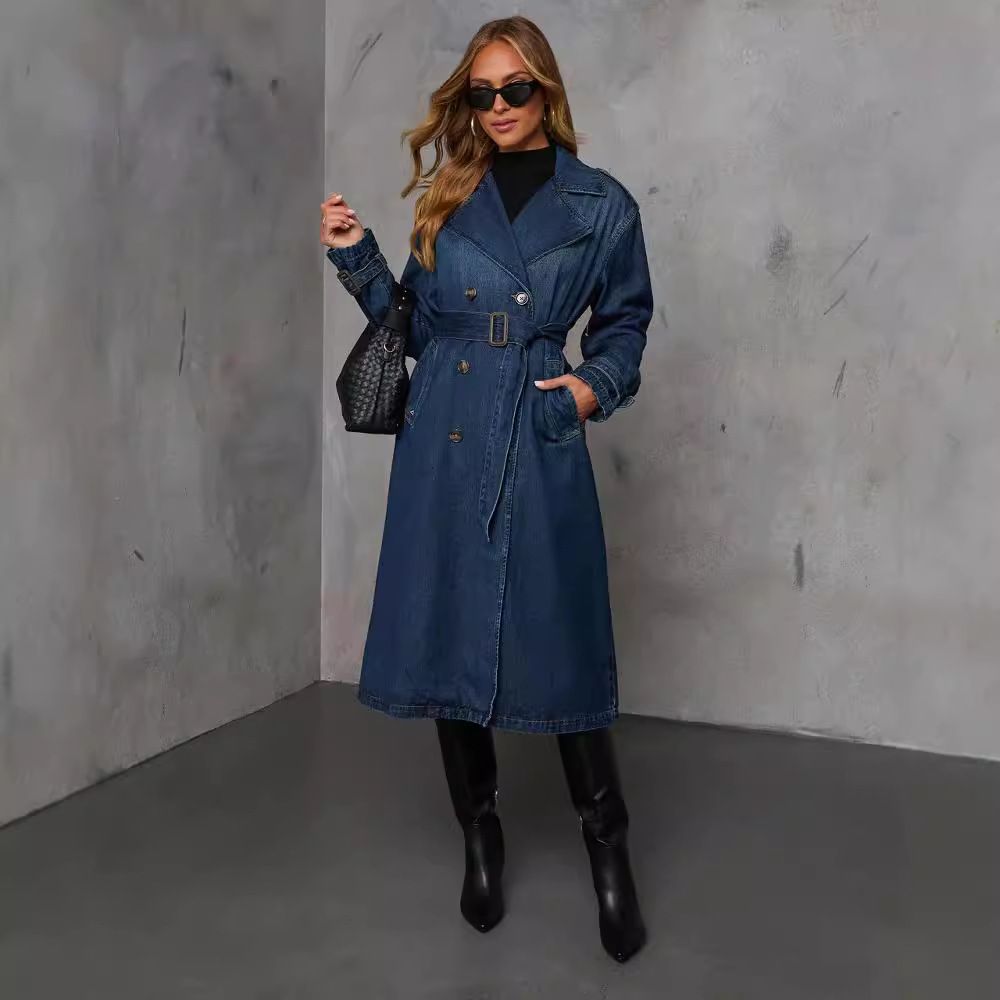 Women's Clothing New Style Fashion Casual Retro Temperament Denim Ladies Wide Version Windbreaker Jacket_ecoleips.com