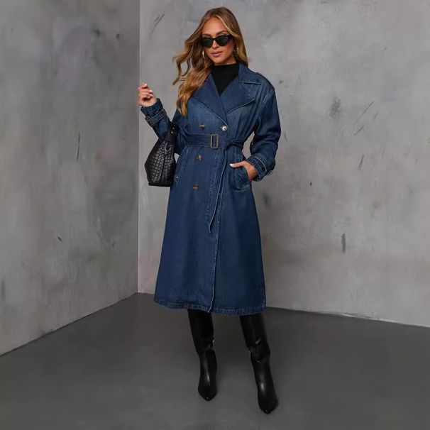 Women's Clothing New Style Fashion Casual Retro Temperament Denim Ladies Wide Version Windbreaker Jacket_ecoleips.com