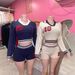 Women's Clothing New Autumn College Style Lapel Girl Contrast Color Elastic Long Sleeved Top Shorts Suit Female_ecoleips.com