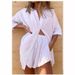 Women's Clothing Solid Color Single Breasted Short Sleeved Shirt Shorts Loose Fashion Casual Suit_ecoleips.com