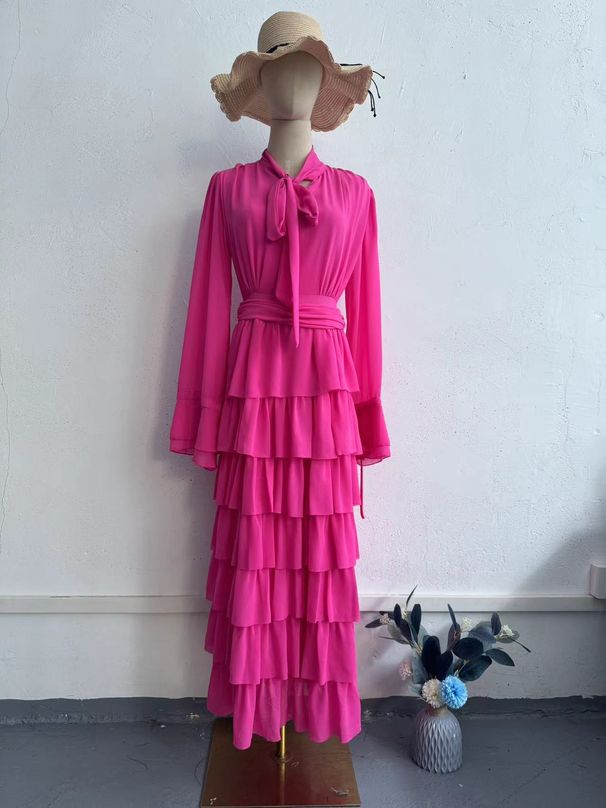 Women's Clothing High Neck Patchwork Snowflake Dress Court Design Ruffle Muslim Fashion Fall_ecoleips.com