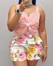 Women's Clothing Sequined 3D Floral Print Two Piece Set Elasticated Overalls Shorts Casual Outfit_ecoleips.com