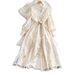 Women's Fitted Waist Dress Heavy Embroidery V Neck Lantern Sleeves Single Breasted Long Dress Autumn Winter 2025_ecoleips.com