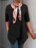 Women's Clothing Oblique Pocket Irregular Hem Round Neck Linen Mid Sleeve T Shirt_ecoleips.com