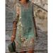 Women's Ethnic Style Printed Casual V Neck Dress Spring Summer New Fashion_ecoleips.com