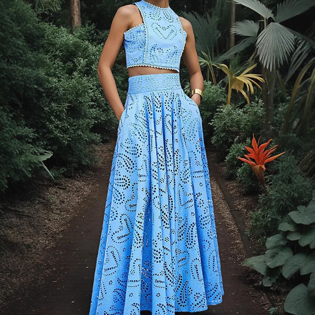 Women's Clothing Women's Casual Fashion Sleeveless Long Skirt Dress Two Piece Suit With Pockets Style For Formal & Casual_ecoleips.com