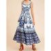 2024 Summer New European And American Cross-Border Women's Printed Sleeveless Ruched Waist Mid-Length Strap Dress With_ecoleips.com