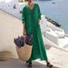 2026 European And American Cross-border New Clothing Casual V-neck Long-sleeve Loose Cotton-linen Solid Color_ecoleips.com