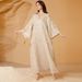 Middle Eastern Saudi Women's Clothing Hot Sale: Fashionable And Elegant V-neck Mesh Embroidered Sequin Arabian Dubai_ecoleips.com