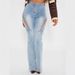 Women's Clothing Sexy High Waist Ripped Elastic Eyelet Straps Hollow Denim Flared Pants_ecoleips.com