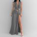 K Women's Fashion Hollow Knot Slit V-neck Sleeveless Pleated Irregular Dress_ecoleips.com