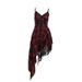 YJ Women's Dark Black Plaid Dress European American Style Irregular Patchwork Hem Summer New Arrival 2024_ecoleips.com