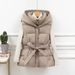 Women’s Short Quilted Vest – Hooded Winter Puffer Gilet With Belt & Slim Fit_ecoleips.com