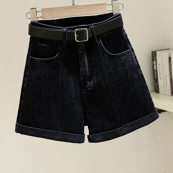 2025s Black Gray Denim Shorts For Women, Summer Thin Ins Style, Korean Version, Slimming, Casual, Rolled Hem, A-line,_ecoleips.com