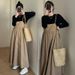 Autumn New Korean Fashion Knitted Top + Khaki Vest Dress Two-Piece Set For Pregnant Women_ecoleips.com