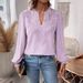 Women's V Neck Lace T-Shirt Long Sleeve Casual Solid Color Autumn/Winter Fashion Blouse European American Style_ecoleips.com