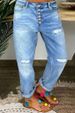 Women's Clothing Straight Button Stitching Ripped Jeans For Women_ecoleips.com