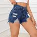Women's Clothing New Versatile High Waisted Raw Edge Shorts Elastic Hole Hip Lifting Jeans_ecoleips.com