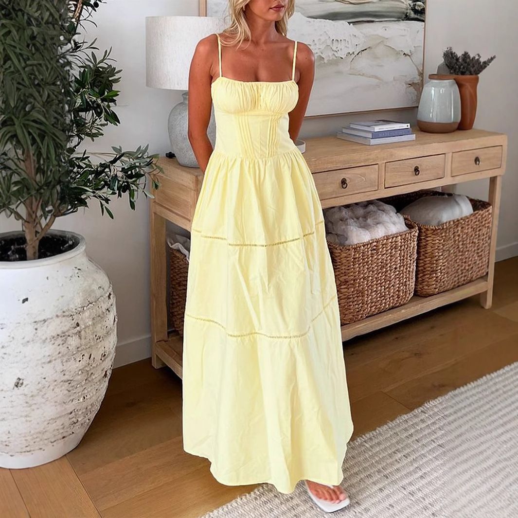 Women's Clothing Holiday Leisure Style Solid Color Small Sling Dress_ecoleips.com