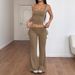 Women's Clothing Spring Autumn Y2K Two Piece Set American Style Solid Color Lace Up Slimming Commuter Casual Pants_ecoleips.com