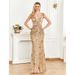 Women's Clothing New Sequined Champagne Evening Dress Female Banquet Sexy Temperament Slim Fishtail Skirt Long Toast Dress_ecoleips.com