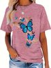 Blue & Gold Butterfly Women's Tee - Delicate Graphic, Casual Blue Top_ecoleips.com