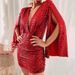 Women's Clothing Autumn Sexy V Neck Hip Wrapped Irregular Short Skirt Sequin Dress Dress_ecoleips.com