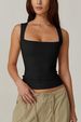 2025 Summer New Women's Square Neck Sleeveless Double Layer Vest Basic Tight T-Shirt Black_ecoleips.com