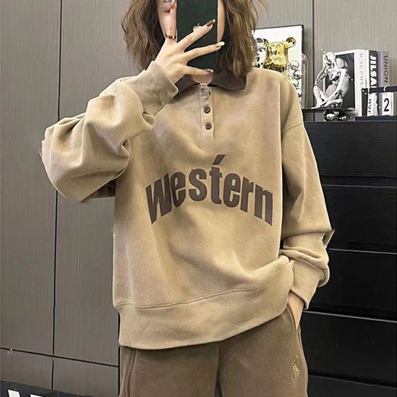 Polo Collar Sweatshirt For Petite Women, New Autumn Winter Hot-selling Style, Fleece-lined And Thickened, Trendy Niche_ecoleips.com