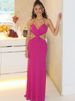 Weird Puss Ruched Sexy Dress Women Y2K Coquette V Neck Cross Backless Sleeveless Ruffles Splits Prom Party Hipster Long Bodycon_ecoleips.com