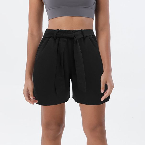 Lightweight Solid Color Tie-Front Shorts For Women, Casual Summer Outdoor Sports Shorts With Comfortable Elastic Waistband Breathable Quick-Dry Fabric_ecoleips.com
