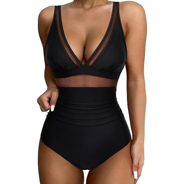 One-piece Mesh Spliced Swimsuit Female Sexy Tight High Waist Swimwear Backless Bikini_ecoleips.com