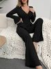 Foreign Trade Hot-Selling European And American Cross-Border Women's With Fleece Feel, V-Neck, Sleeves, Long Pants,_ecoleips.com
