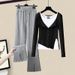Women's Clothing Spring gray two piece tops bottoming shirt with split pants casual pants suit new women's spring_ecoleips.com