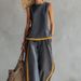 Women's Spring Summer Sleeveless Color Block Vest And Wide Leg Pants Two-Piece Set Fashionable Commute Clothing_ecoleips.com