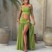 2025 European American Summer Hot-Selling New Women's Sexy One-Shoulder Crop Top With Slit And Ruched Skirt Set_ecoleips.com