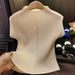 Women's Clothing Stand Up Collar Solid Color Dragon Scale Pleated Top High End Versatile Slimming Short Sleeved T Shirt_ecoleips.com