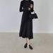 Temperament Flared Sleeve V-neck Knitted Dress Autumn And Winter Foreign Trade Women's Clothing Niche Design Feeling Waist And Thin Long Dress_ecoleips.com