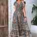 European And American Women's Clothing, Bohemian Style 2026 New V-neck Long Dress, Waist-cinching Floral_ecoleips.com