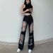 Hong Kong Style Distressed Jeans For Women Summer Straight Wide-Leg Floor-Length Loose Slimming Trendy Pants Ins_ecoleips.com