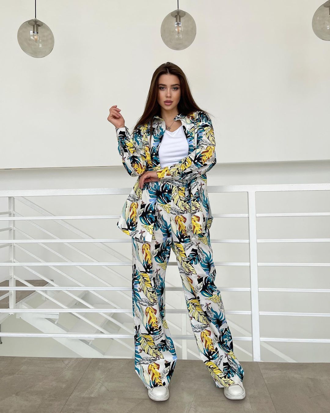 Women's Clothing Fashion Printing Loose Tops High Waist Wide Leg Pants Casual Suits_ecoleips.com