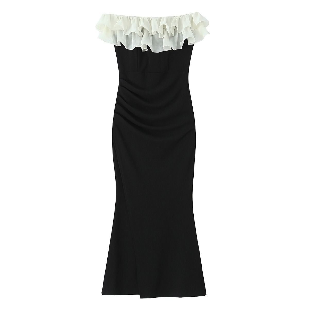 Women's Clothing Plus Size Off-Shoulder Dress Seine Dance Style Waist Fitted Fishtail Two-Way Long Summer French Dress_ecoleips.com