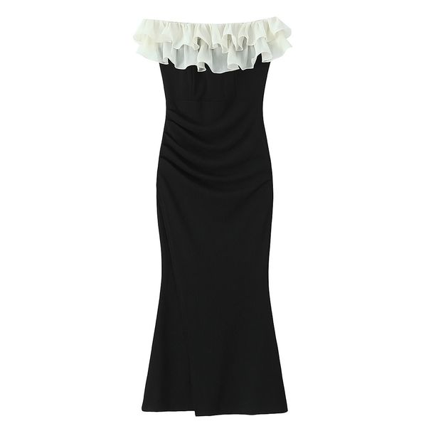 Women's Clothing Plus Size Off-Shoulder Dress Seine Dance Style Waist Fitted Fishtail Two-Way Long Summer French Dress_ecoleips.com