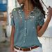 Women's Fashion Printed Blouse Short Sleeve Loose Button-Up Shirt For Casual Wear Breathable & Lightweight Fabric_ecoleips.com