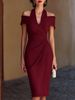 Elegant Pleated Hollow Out Halter Neck Dress Sophisticated Women's New_ecoleips.com